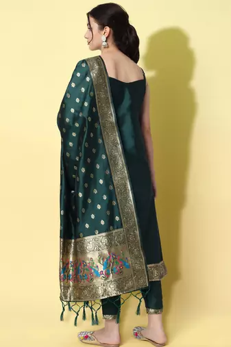 green fancy cotton silk kurta set