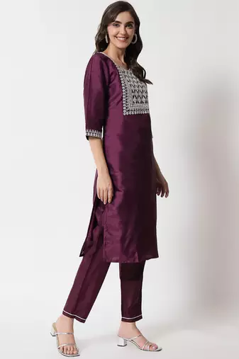wine fancy silk blend kurta set