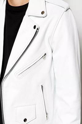 Genuine soft lambskin white leather jacket moto biker zipper jacket 2