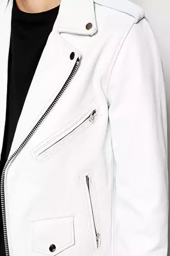 Genuine soft lambskin white leather jacket moto biker zipper jacket