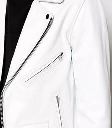 Genuine soft lambskin white leather jacket moto biker zipper jacket