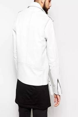 Genuine soft lambskin white leather jacket moto biker zipper jacket 3