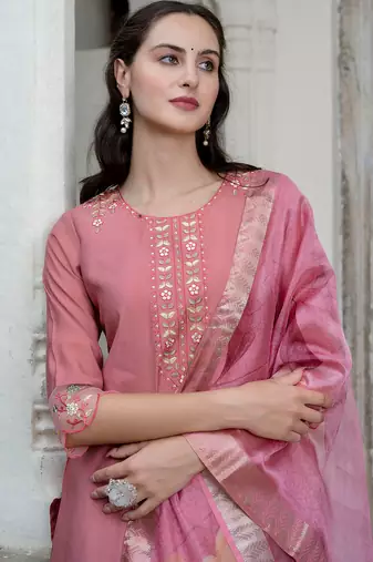 coral fancy viscose kurta set
