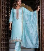 sky-blue fancy silk blend kurta set
