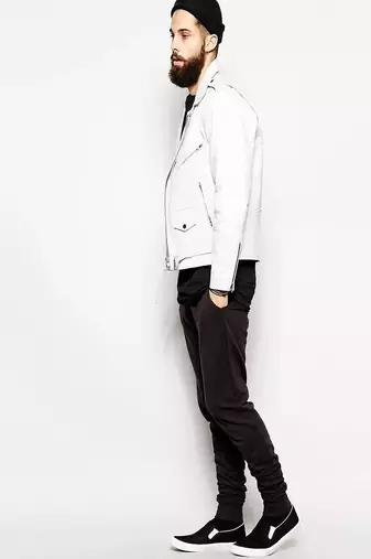 Genuine soft lambskin white leather jacket moto biker zipper jacket