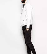 Genuine soft lambskin white leather jacket moto biker zipper jacket