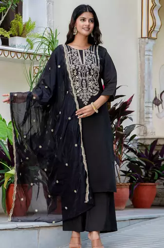 black fancy silk blend kurta set
