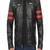Black lambskin leather jacket red stripe arm zipper pockets