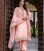 peach fancy silk blend kurta set