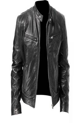 Men's black patchwork lambskin leather jacket cafer racer jacket 1