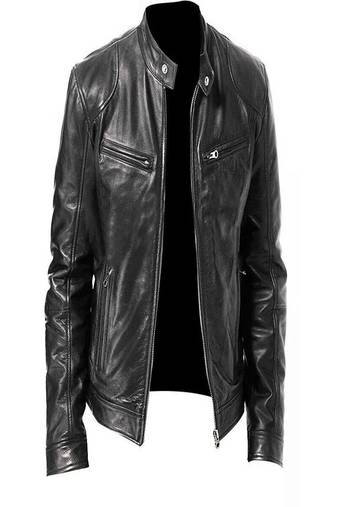 Men's black patchwork lambskin leather jacket cafer racer jacket