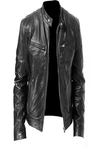 Men's black patchwork lambskin leather jacket cafer racer jacket