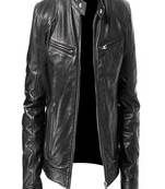 Men's black patchwork lambskin leather jacket cafer racer jacket