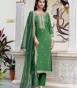 green fancy silk blend kurta set