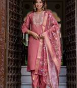 coral fancy silk blend kurta set