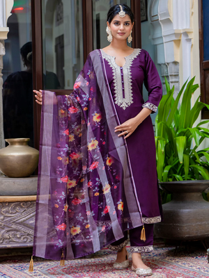 purple fancy viscose kurta set 2