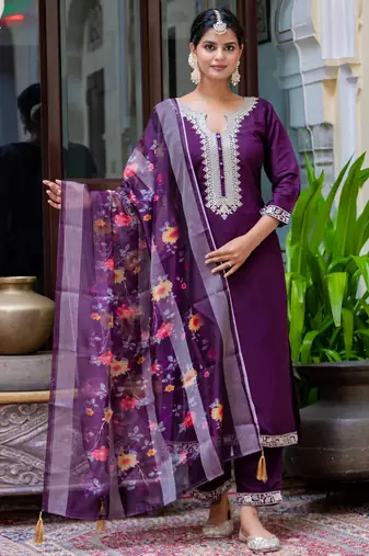 purple fancy viscose kurta set