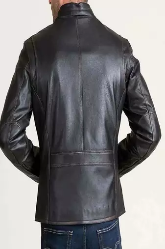Men's black lambskin leather jacket cafer racer jacket 4 zip pockets