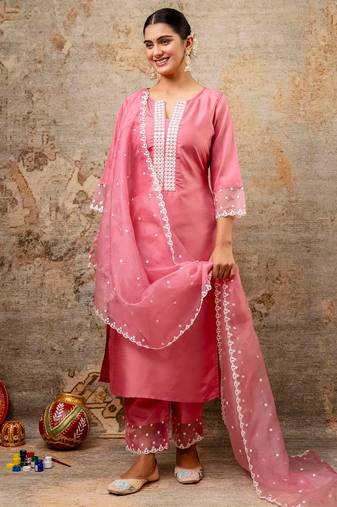 pink fancy silk blend kurta set