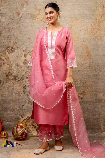 pink fancy silk blend kurta set