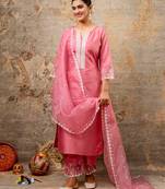 pink fancy silk blend kurta set
