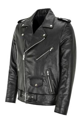 Black men's zipper biker genuine lambskin leather jacket 1