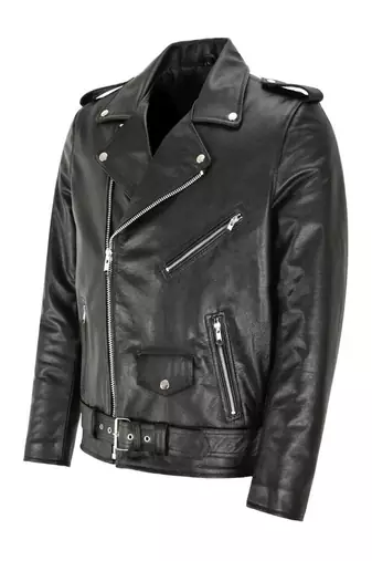 Black men's zipper biker genuine lambskin leather jacket