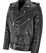 Black men's zipper biker genuine lambskin leather jacket