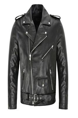 Black men's zipper biker genuine lambskin leather jacket 2