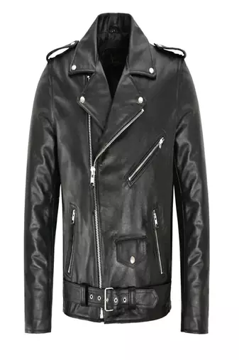 Black men's zipper biker genuine lambskin leather jacket