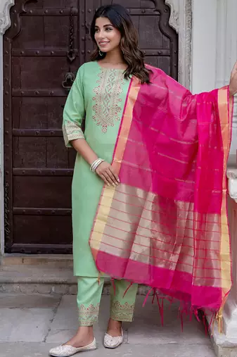 pear fancy blended cotton kurta set
