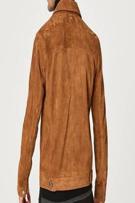 Brown soft suede genuine lambskin leather jacket button pockets 2