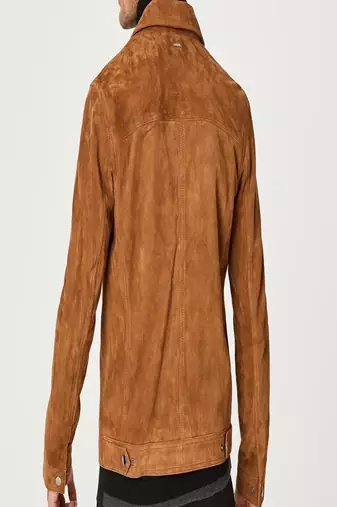 Brown soft suede genuine lambskin leather jacket button pockets