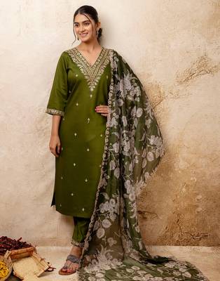 mehendi fancy viscose rayon kurta set 1