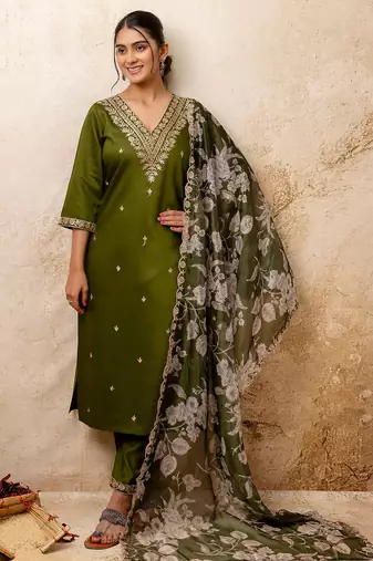 mehendi fancy viscose rayon kurta set