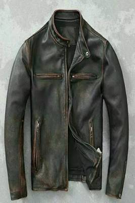 Men's black rub off genuine lambskin leather jacket vintage look 1