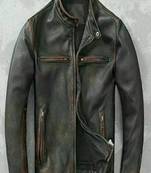Men's black rub off genuine lambskin leather jacket vintage look
