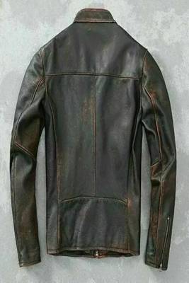 Men's black rub off genuine lambskin leather jacket vintage look 2