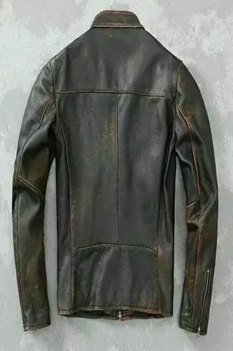 Men's black rub off genuine lambskin leather jacket vintage look