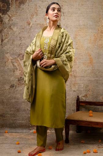 mehendi fancy silk kurta set