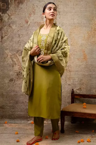 mehendi fancy silk kurta set