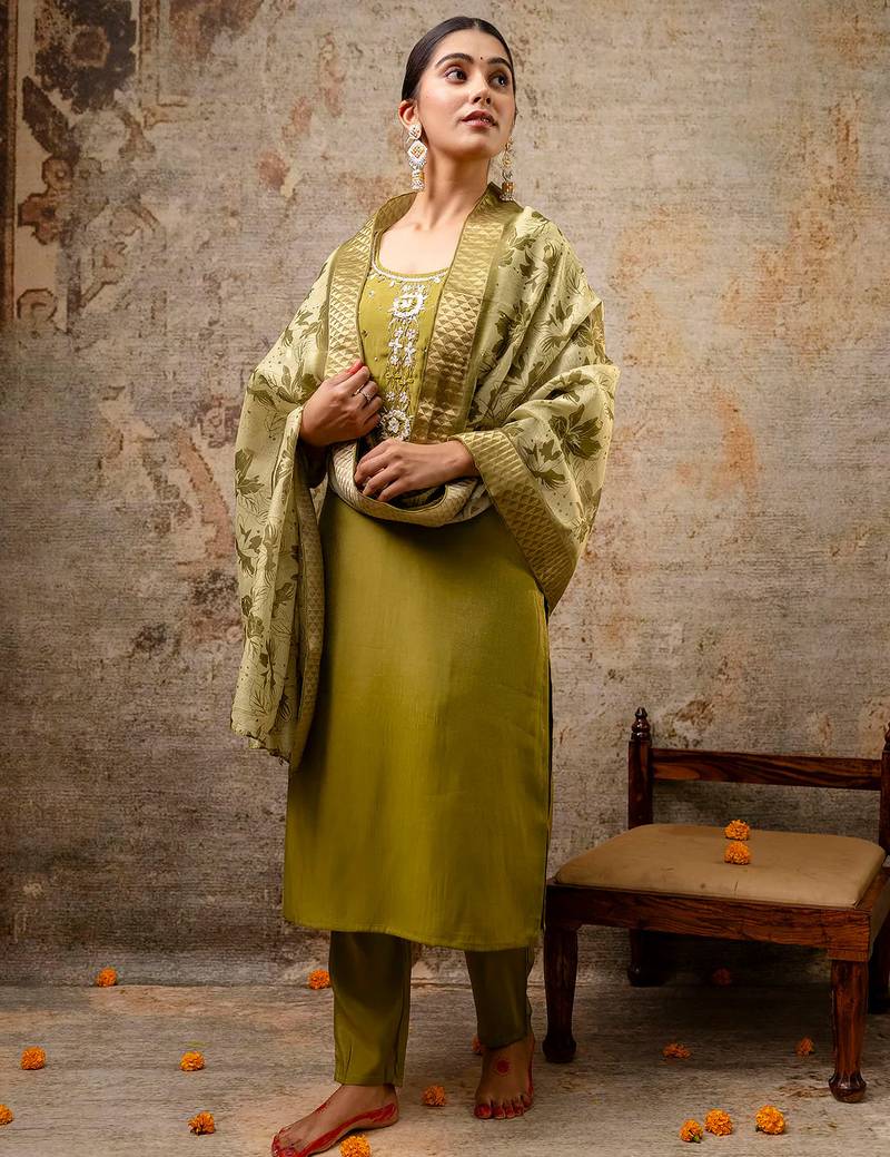 mehendi fancy silk kurta set
