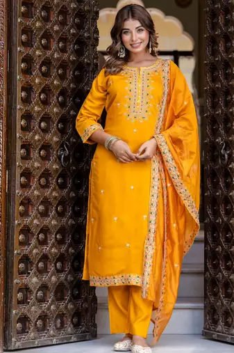mustard fancy silk blend kurta set