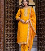 mustard fancy silk blend kurta set