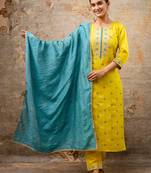 yellow fancy silk blend kurta set