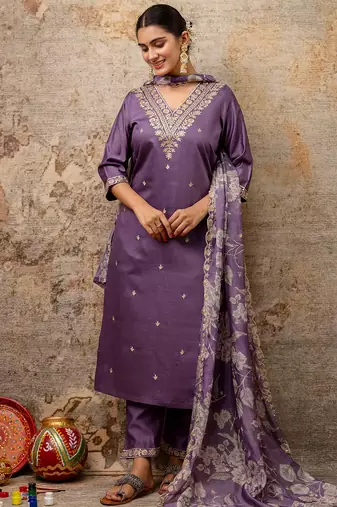 lavender fancy viscose rayon kurta set