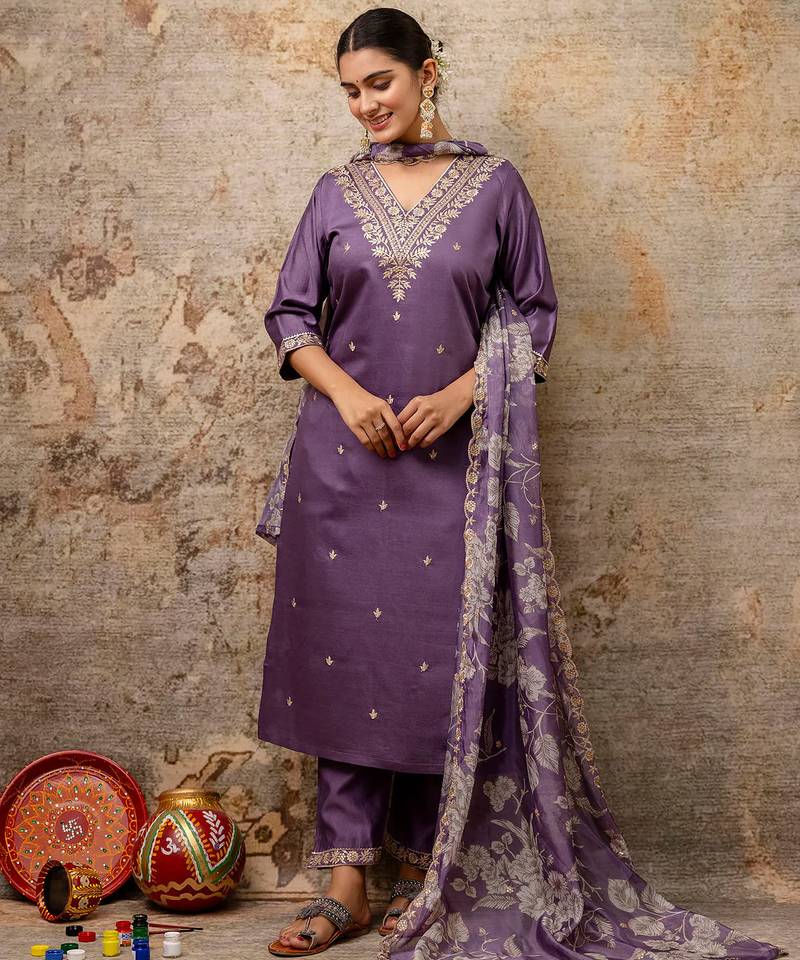lavender fancy viscose rayon kurta set