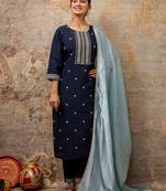 blue fancy silk blend kurta set
