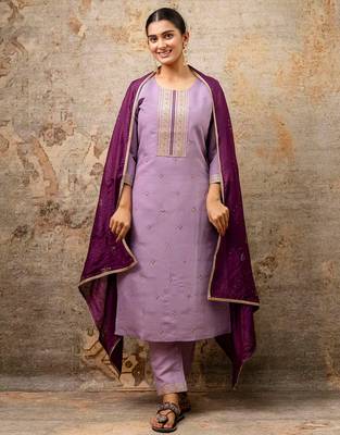 lavender fancy silk blend kurta set 1