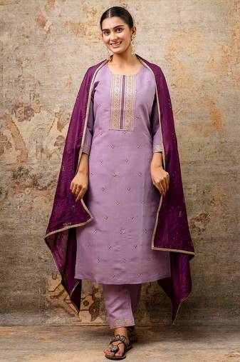 lavender fancy silk blend kurta set